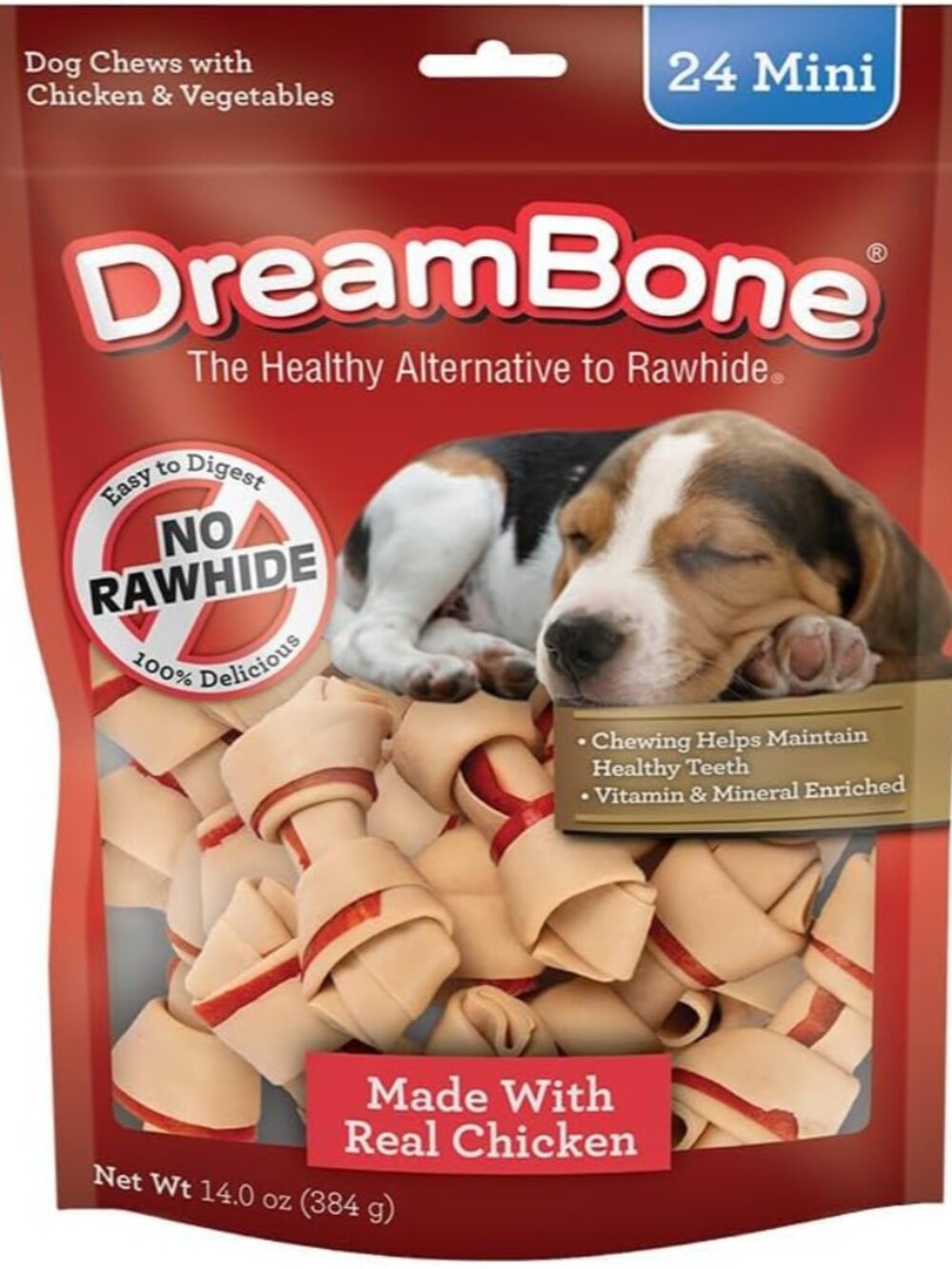 Mini Chews, Made With Real Chicken, Rawhide Free Chews For Dogs, 24 Count